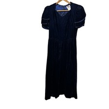 Vintage Lanz Originals Blue Velvet Dress size 10 80s Victorian
