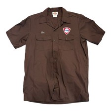 Vintage Dickies Work Shirt Fina Patch Large Made In USA  Don  Embroidered Brown