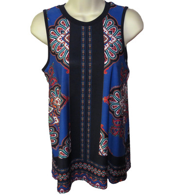 APT 9 Womens Top PS Petite Small Sleeveless Tunic Blouse Multicolor Geometric