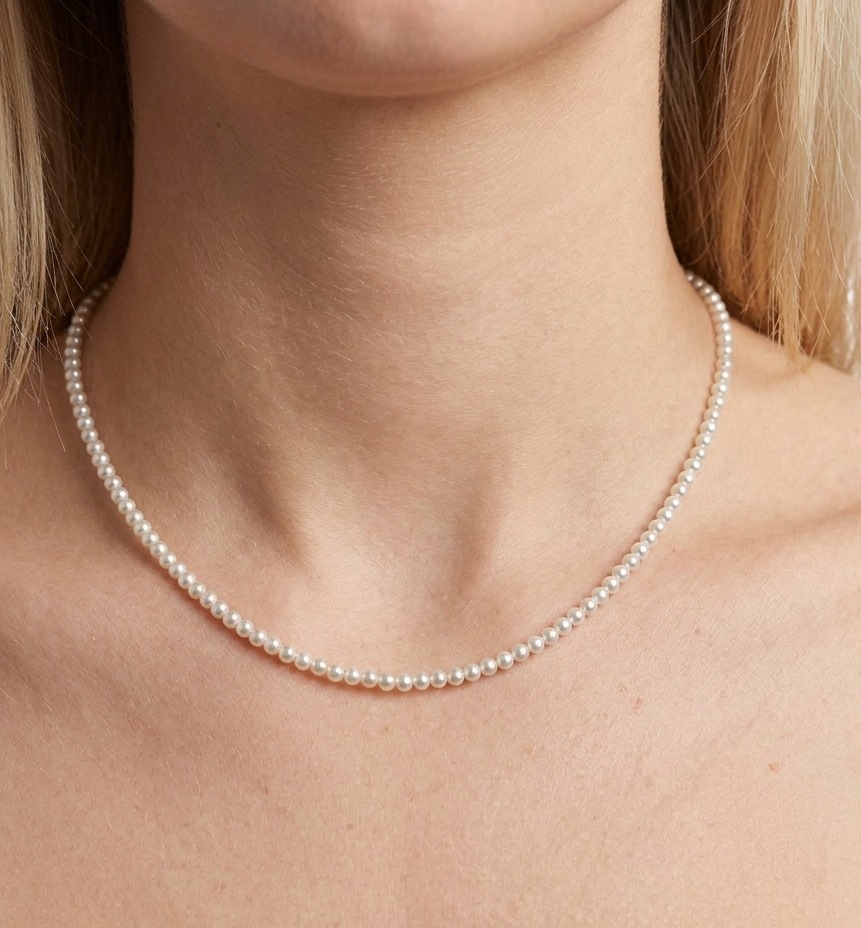 925 Solid Sterling Silver Freshwater Pearl Beaded Necklace - 18 Inch