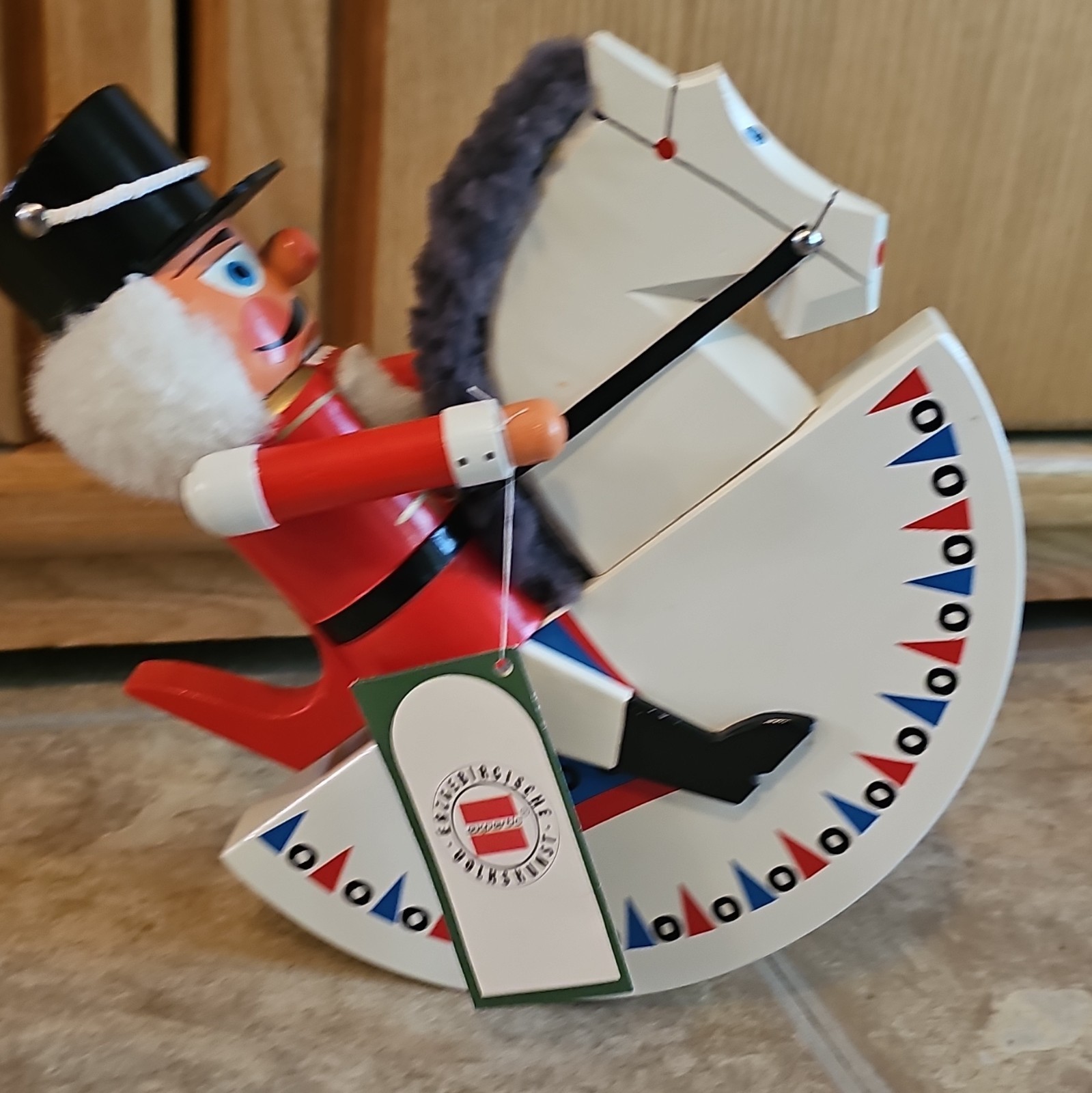Expertic Nutcracker Rocking Horse Figurine, Hand Painted Wood, Christmas