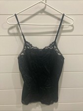 Vintage Vassarette Black Lace Trim Nylon Camisole Top-Size Small-EUC- USA Made