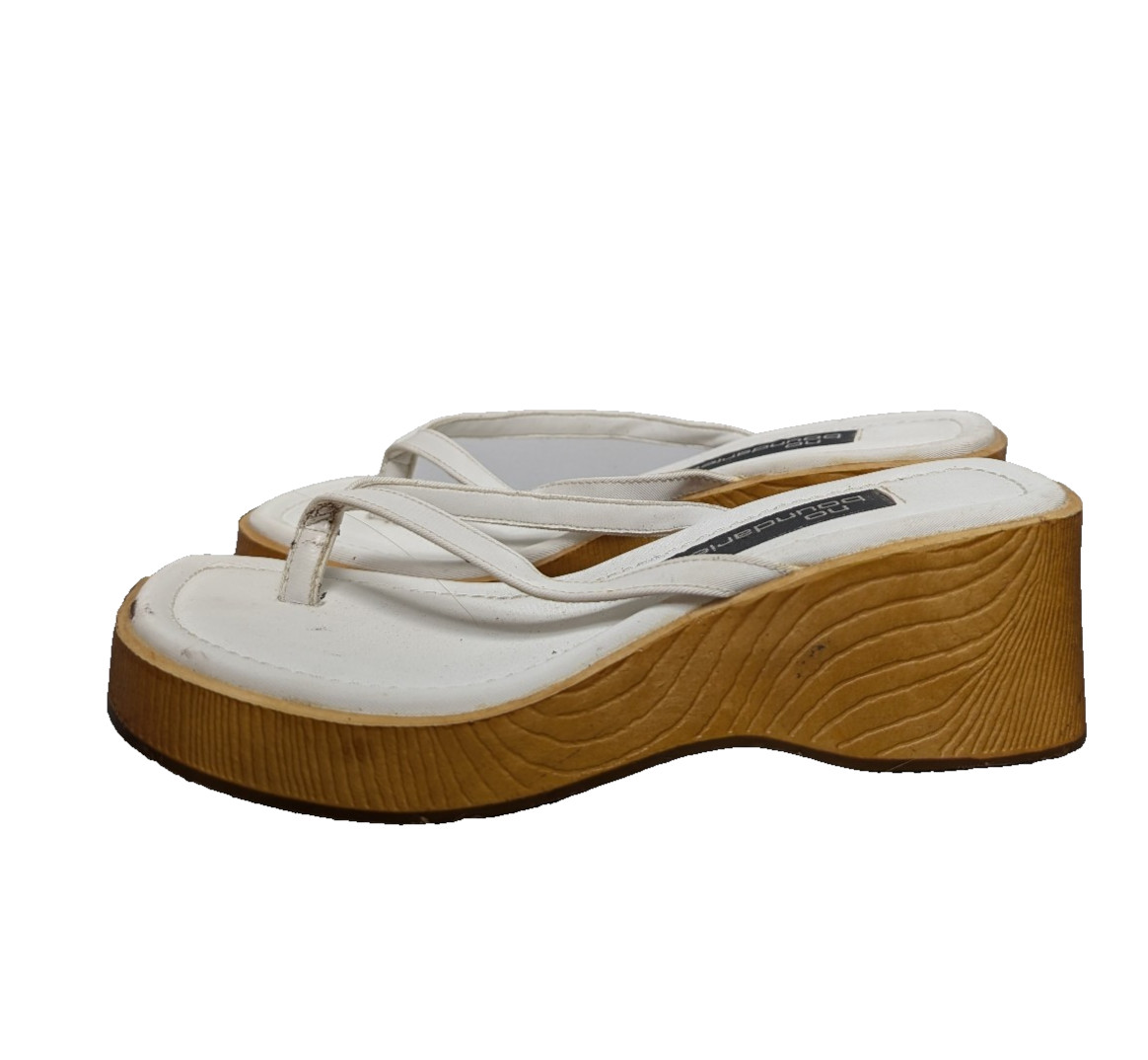Vintage No Boundaries Platform Sandals Womens 6 White 90s Leather Thong Y2K Nobo