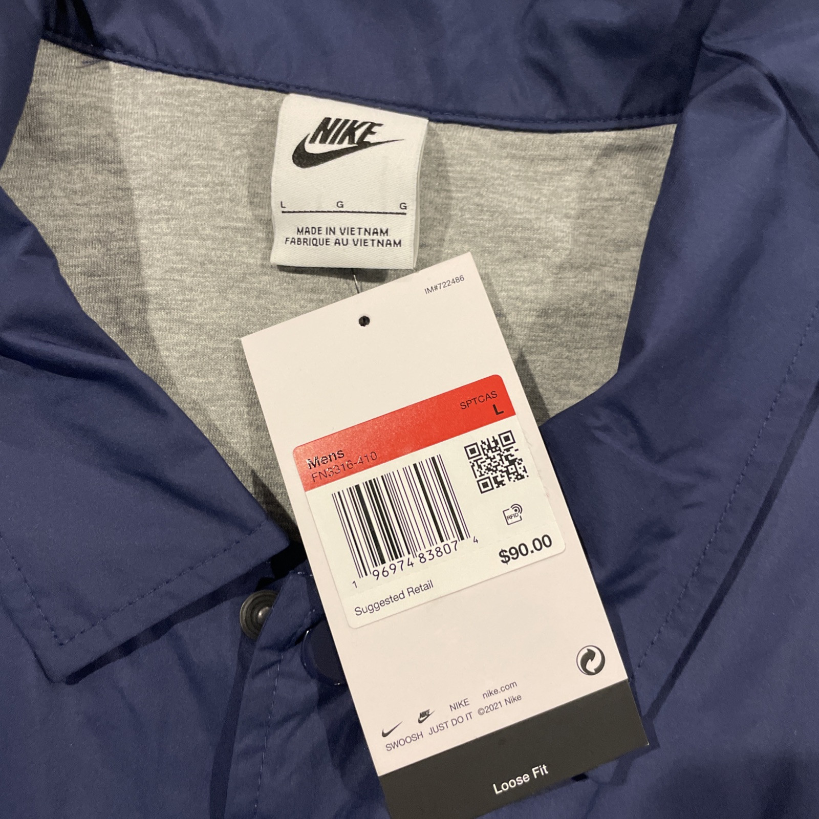 SACAI X NIKE Nike Club Coaches giacca a scatto vestibilità ampia uomo grande blu navy nuova FN3316 410