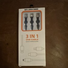 Black 3 in 1 USB Charging Cable Quick Charge Data Sync Universal Compatibility