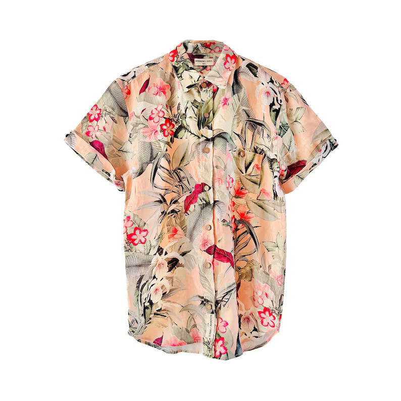 Mens Jungle Pink Linen Hawaiian Shirt