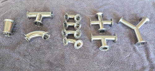 Tri Clamp Fitting Lot of 10 Sanitary 1.5" Elbow Tee Cross Wye Reducer Stainless