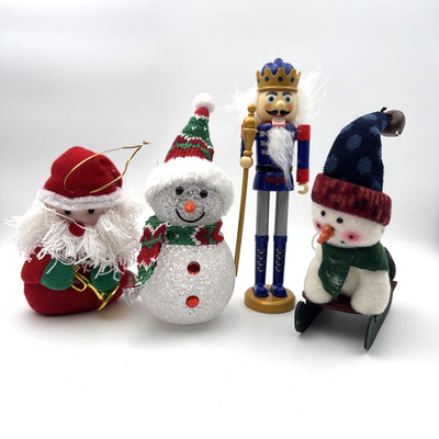 4 Holiday Figurines   Light-Up Snowman, Santa Ornament, Snowman Sled, Nutcracker