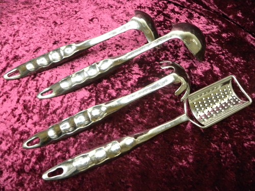 HEAVY DUTY Long Handled Stainless Steel 4 Cooking Serving Utensils Sure Grip - Picture 4 of 5