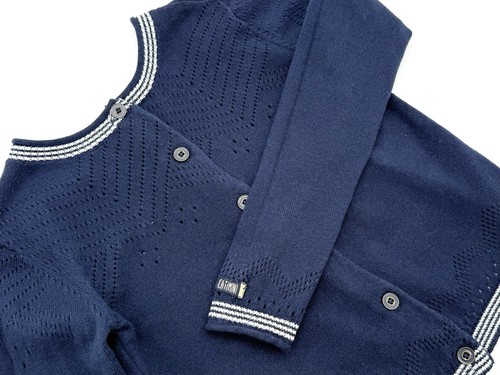 EUC Catimini Little Girls School Uniform Button Front Bow Cardigan In Navy 6