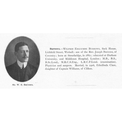Wilfred Edgcumbe Burrows of Lichfield Street, Walsall - Antique Print 1907