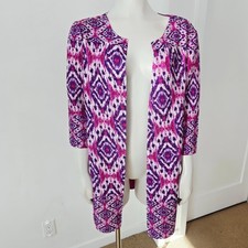 Chicos Travelers Womens Sz 0/Small Reversible Jacket Crushed Crinkle Ikat Longer
