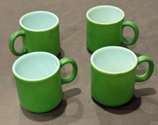 Vintage Set Of 4 Green Hazel Atlas Textured Milk Glass Mugs MCM