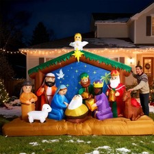 11 FT Christmas Inflatables Nativity Scene Outdoor Decorations, Christmas Blo...