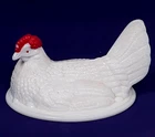 Vintage Westmoreland Hen On Nest 6.5 ×5 White Milk Glass MCM w Red Comb LID ONLY