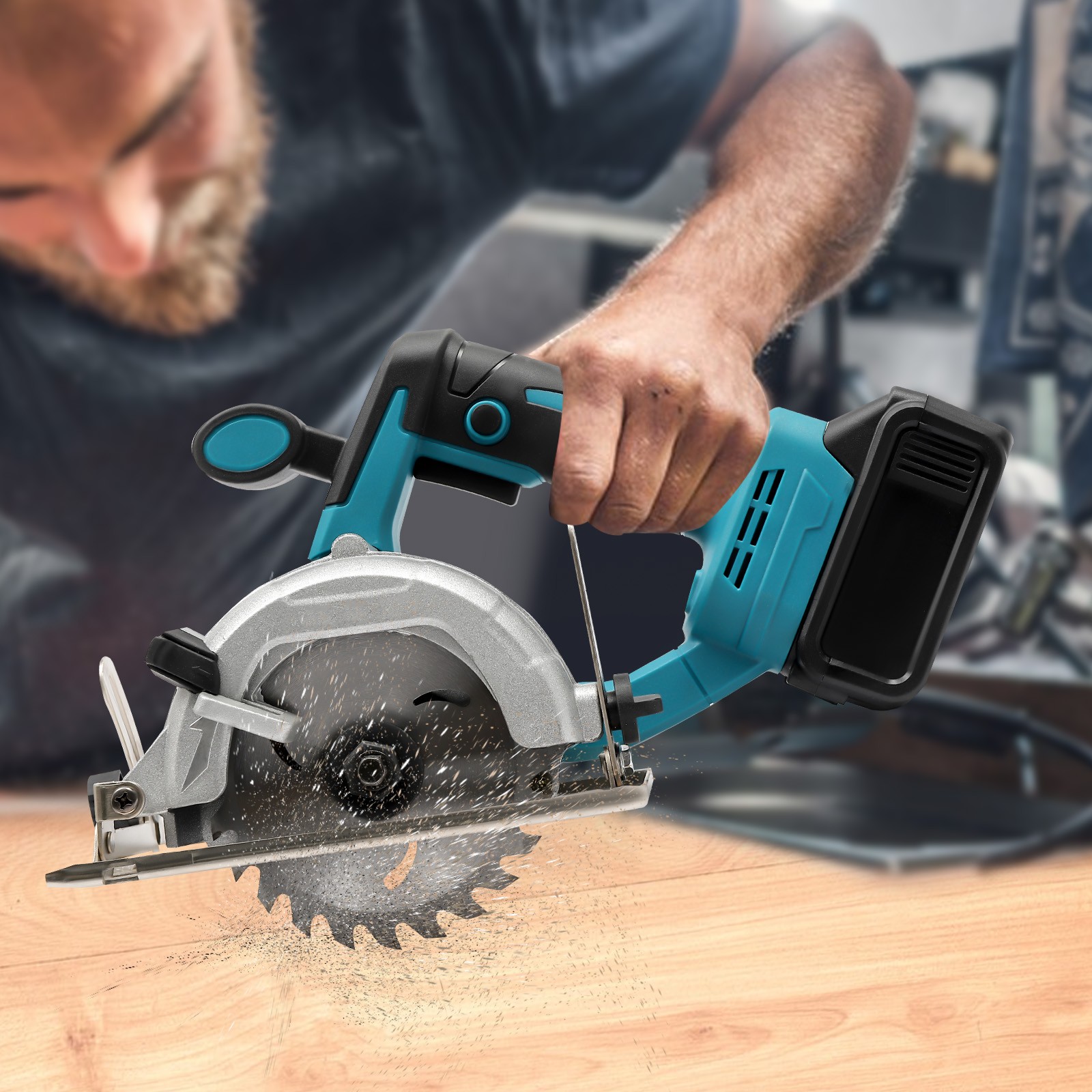 Cordless Circular Saw, Circular Saw 4.0Ah Battery, 4000RPM, 0-45° Bevel Cutting