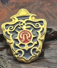 Vtg Anchor Nautical Crest Brooch Pin Signed Ginnie Johanson Gold Tone Preppy 