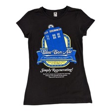 Dr. Who Blue Box Ale Novelty T-Shirt Black Cotton Size Medium