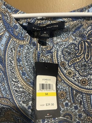 Tommy Hilfiger Womens Blue Paisley Print Round Neck Short Sleeve T-Shirt M