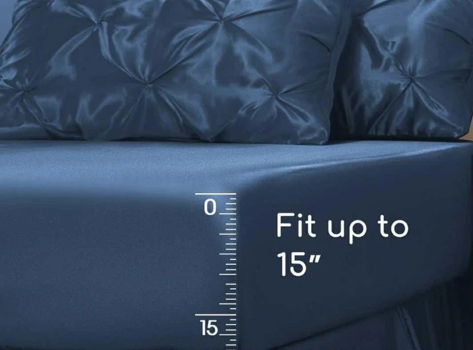 MR&HM 6 PC Satin King Set 2 Sheets 2 PillowCases 2 Pinch Pleat Shams Teal Green - Image 3 of 4