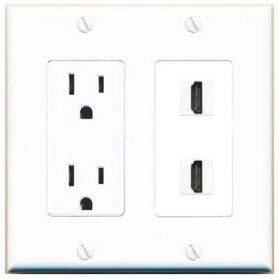 RiteAV - 15 Amp Power Outlet 2 Port HDMI Decorative Type - White RAV-POWER1025