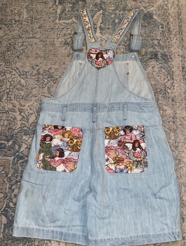 VTG Route 66 Handmade Cottagecore Overall Shorts SZ 13/14 Colorful Heart Design - Picture 4 of 9