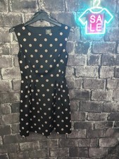 Vince Camuto Size 10 Black Pink Polka Dot Pockets Back Zip Lined Dress    [GG22]