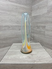 VTG MCM Murano Style Art Glass Four Fingers Stretch Swirl Vase Orange White 11  