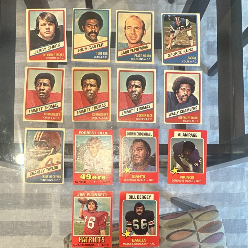 Topps 1975 NFL Football 12-Card Lot Jerry Sherk Rich Caster Yepremian
