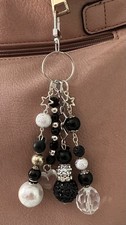 New Artisan Handbag Jewelry Bag Charm Purse Bling Beaded Keychain Black Silver