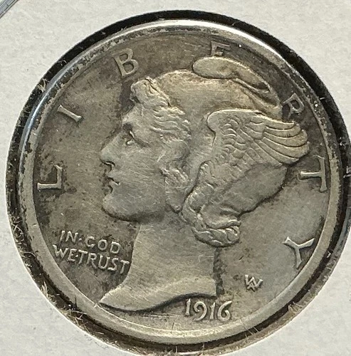 1916 MERCURY 10C DIME 1ST YEAR ISSUE XF FULL BANDS
