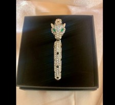 Art Deco 1920’s Cartier inspired panther Crystal silver toned Bangle New & Boxed