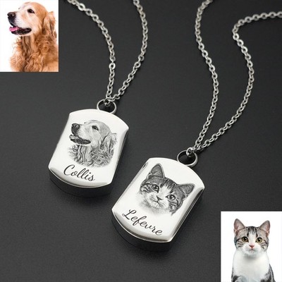 Individuelles Haustier Portrait Halskette Feuerbestattung Schmuck Hund Asche Urne Anhänger Denkmal