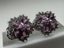 STUNNING 14K  .545 White Gold Hallmarked GOLD Diamond & Pink Sapphire Earrings