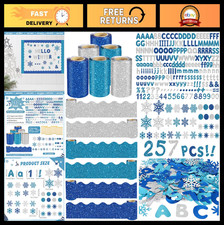 Winter Bulletin Board Decoration Set - 118ft Scalloped Borders 257 Pcs Cutouts