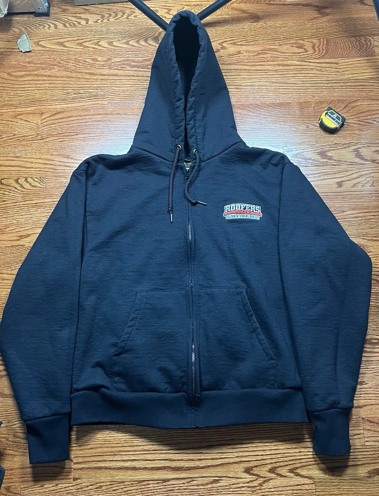 Vintage Camber Zip Up Hoodie Sz L Black Thermal Lined Hooded Sweatshirt USA Made