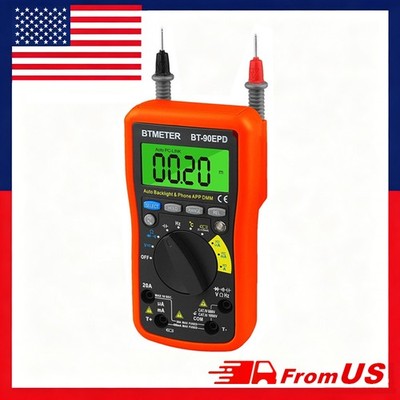 Multimeter Bluetooth 1832°F 5.12MHz 1000V 20A 4000C Auto-Range Data Hold Backlit