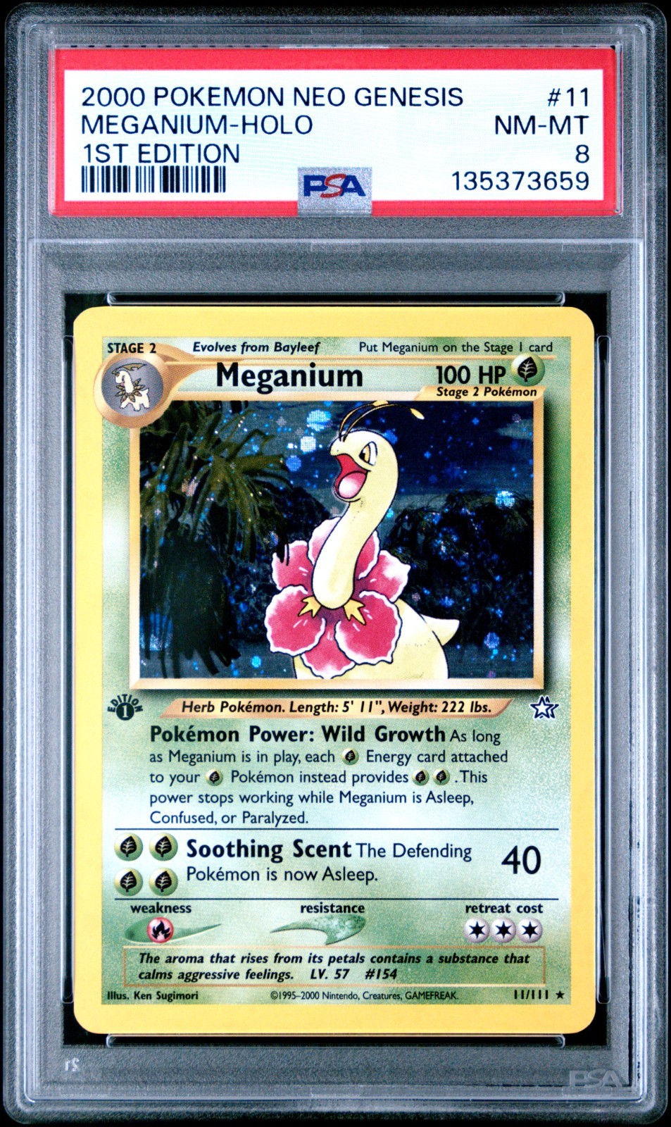 2000 POKEMON NEO GENESIS MEGANIUM HOLO 1ST EDITION #11 NM PSA 8 