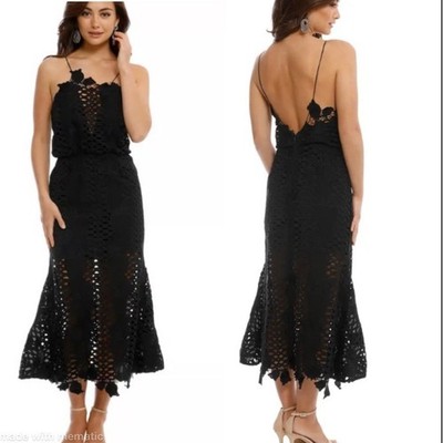 american eagle black and white striped dress Alice McCall Black Cotton Lace Mebroidered Scalloped Hem 
