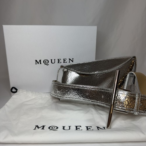 Alexander McQueen T-Bar Sling Metallic Silver Bag NWT Gift Box 808621