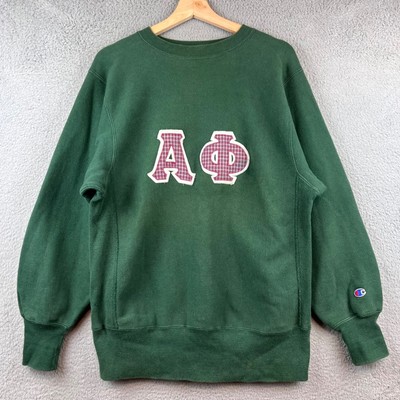 Vintage 90s Champion Reverse Weave Green Alpha Phi Sorority Sweatshirt Large