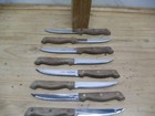 SET OF 8 REGENT SHEFFIELD WOOD HANDLE STEAK KNIVES VINTAGE LASER 7 USA