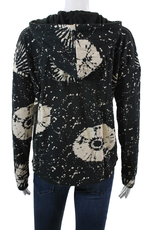 PJ Salvage Mujer Algodón Abstracto Manga Larga Pullover Sudadera con Capucha Negro Talla XS Foto 3 de 4