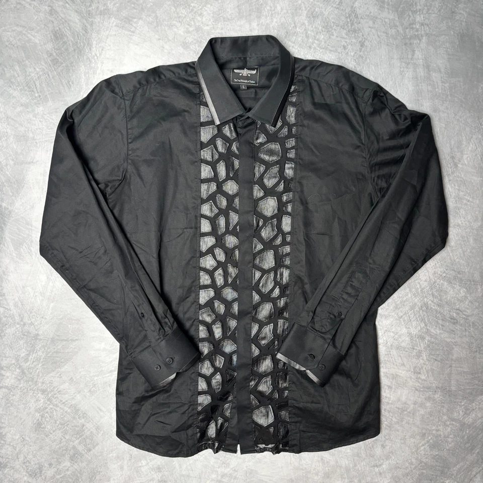 Barabas Men's Black Dress Shirt Metallic Pattern Club Party Fashion Size L - Image 2 of 4