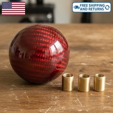 Stylish Carbon Fiber Red Round Shift Knob For 56 Speed Manual Auto Cars