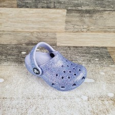 Crocs Classic Glitter Kids Clog Sz 5 C5 Purple Rubber Comfort Slingback Sandals