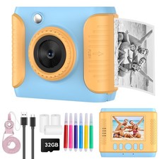 Kids Instant Print Camera 1080P HD Video Digital 32G Card Toy Blue