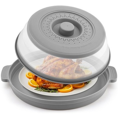 Microwave Splatter Cover for Food with Anti-Scald Base Mat,Large Plastic & Silic