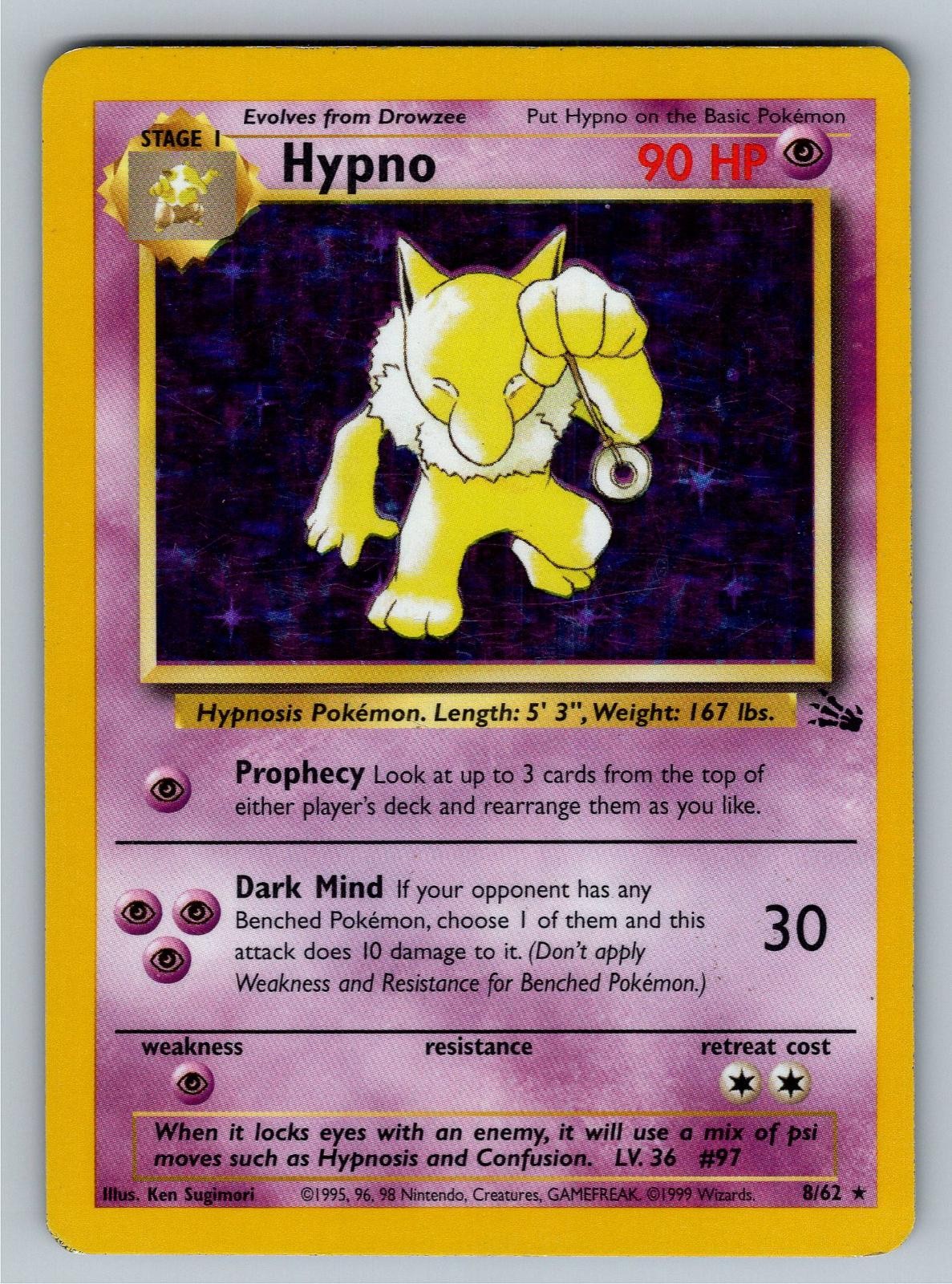 Hypno 8/62 Holo Rare Fossil Pokemon Moderately Played