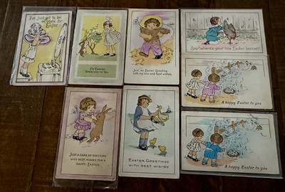 Lot of 8 Whitney Easter Postcards with Children~Rabbits~Chicks~Antique~m646